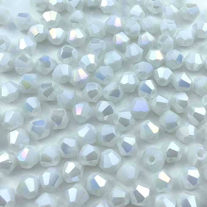 250pcs 6mm Bicone Crystal Glass Beads Loose Spacer Beads Faceted Craft Beads for Jewelry Making DIY Necklace Bracelet Earring Wind Chimes Suncatchers Ornamen(Ceramic White AB)