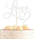 Love Cake Topper - Silver Glitter Paper Wedding Cake Decoration Supplies, Perfect for Bridal Shower/Engagement/Anniversary/Birthday Party
