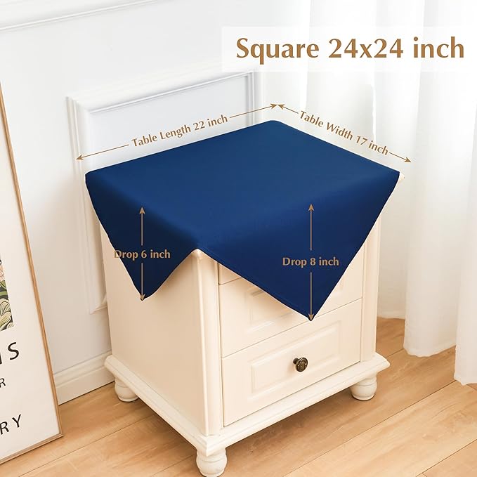 2 Pack Small Square Navy Polyester Tablecloth 24X24 Inch for End Table, Coffee Table, Nightstand
