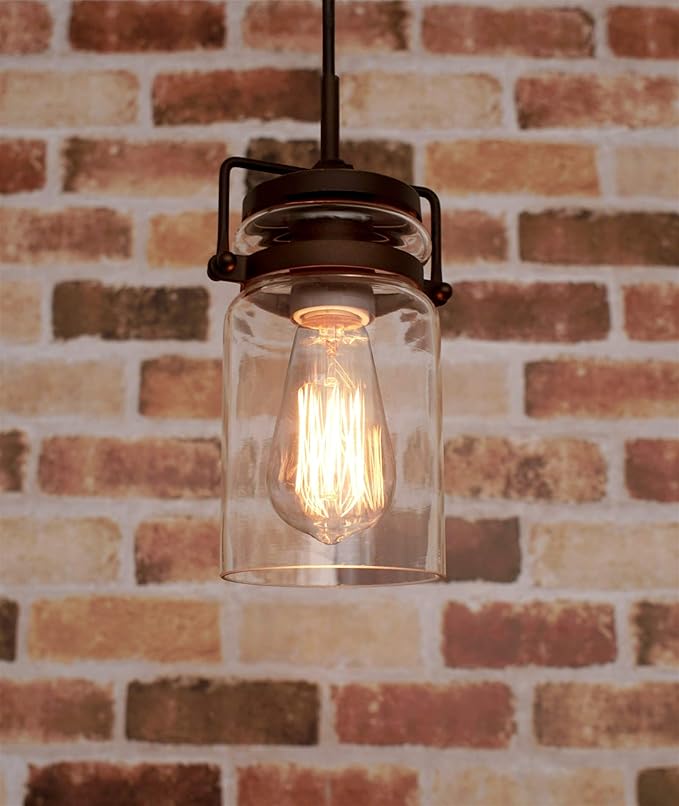 Kira Home Wyer 8" Modern Industrial/Farmhouse Pendant Light + Mini Clear Glass Cylinder Shade, Dimmable Adjustable Wire, Oil Rubbed Bronze Finish