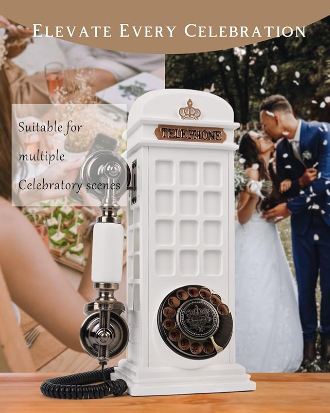 Audio Guest Book Wedding Phone, Record Customized Audio Message Guest Book for Wedding, Party and Gathering, Vintage Phone Booth Design， White