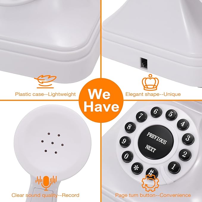 Guest Book Audio Wedding Phone,Record Voice Messages,Retro Guest Book for Wedding or Birthday Party Message Voicemail,Save The Blessings of Your Relatives and Friends（White）