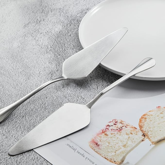 Pie Server Stainless Steel, HOFTEN Cake Pie Pastry Server Set of 5, Professional Dessert Server For Cake Cheese Pie Pizza and more, Serrated Cake Knife （8.93inch Length)