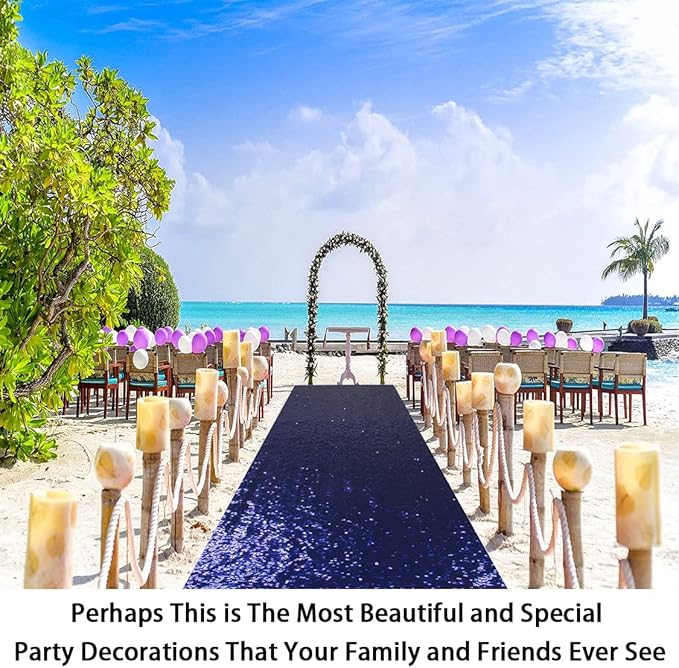 ShinyBeauty Sequin Aisle Runners 2Ft x 15Ft Navy Carpet Runner for Party Glitter Runner for Wedding N116
