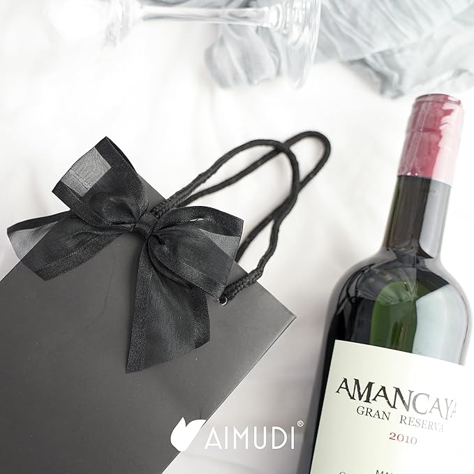 AIMUDI Black Bows for Crafts 4" Organza Bows Premade Twist Ties Bows for Gift Wrapping Treat Bags Baskets Cake Pop Baby Shower Birthday Wedding Decor - 12 Counts