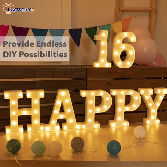 HXWEIYE Light Up Numbers-6, LED Marquee Number Lights Sign 26 Alphabet and 10 Number for Party Bar Birthday, Light Up Letters Battery Powered Warm White Christmas Decoration Numbers Lights