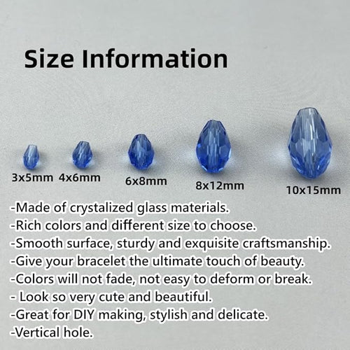 150pcs 4x6mm Teardrop Crystal Glass Beads for Jewelry Making, Faceted Vertical Hole Teardrop Glass Spacer Beads for Wind Chimes Bracelet Earring Necklace DIY Craft(Light Blue)
