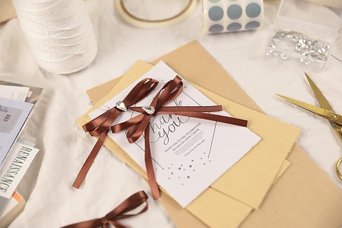 Coffee Brown Satin Ribbon 1/4 inch X Continuous 50 Yards, Single Face Polyester Ribbon Perfect for Gift Wrapping, Flower Bouquet, Wedding Decor, Crafts, Bow Making, Sewing and More