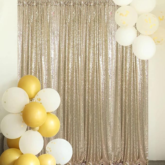 4FTx8FT Champagne Gold Sequin Backdrop Curtains 2 Panels Sparkly Background Drapes for Party