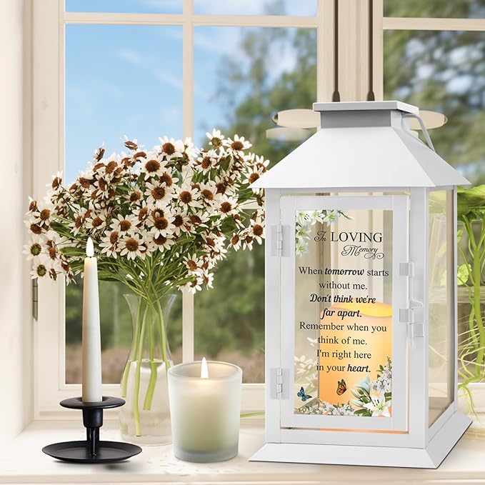 Memorial Lantern Bereavement Gifts in Memory of Loved One Memorial Gifts for Loss of Mother Loss of Father Remembrance Sympathy Gifts for Loss of Loved One with LED Candle and Remote