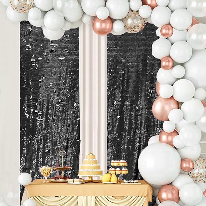 JYFLZQ Black Payette Sequin Backdrop Curtains 8ft x 8ft 1 Panel Thick Shimmer Wall Backdrop Big Sequin Background Drapes Glitter Photo Booth Backdrops for Birthday Parties