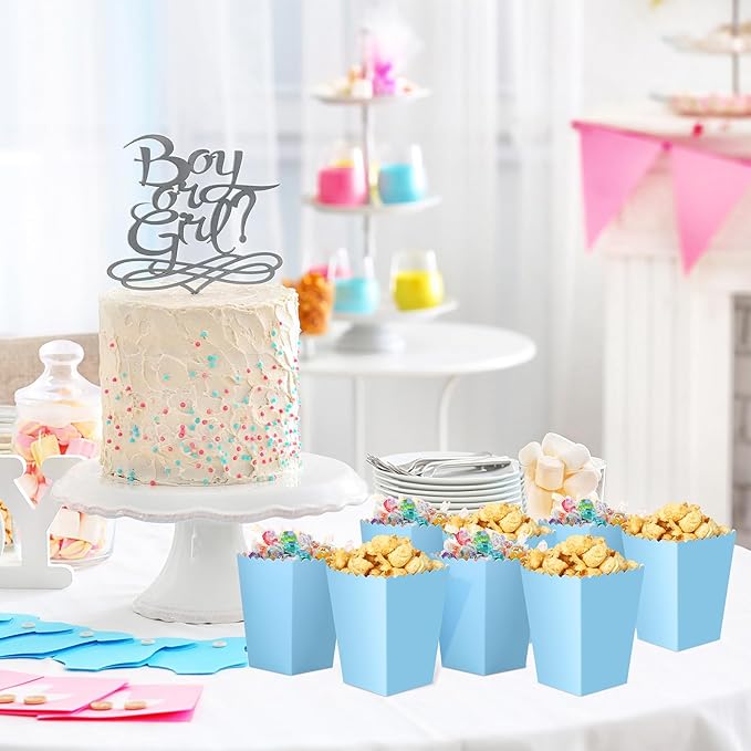 200 Pcs Popcorn Boxes Mini Paper Popcorn Box Cardboard Popcorn Container for Party Disposable Snack Candy Popcorn Bags Popcorn Holder for Birthday Wedding, 2.2 x 4.2 x 3 In (Blue,Simple)