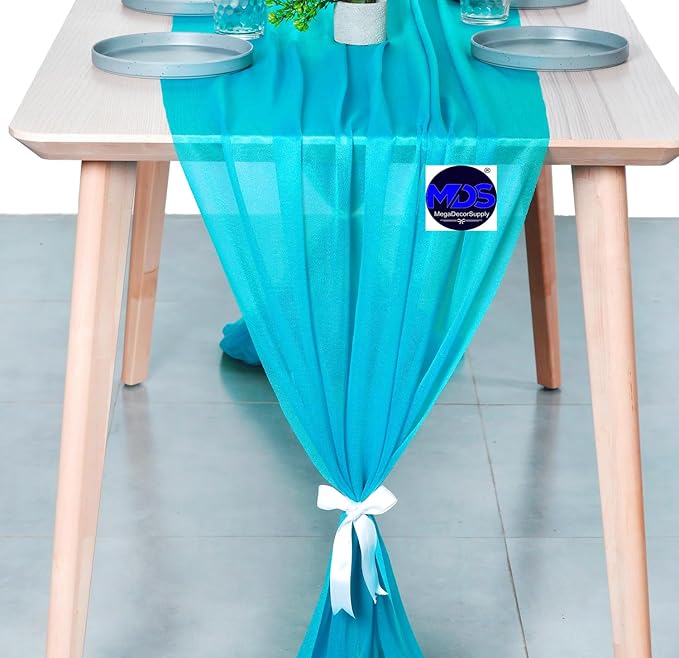 MDS Halloween Chiffon Table Runner - 5 Pack, 29 x 170 Inches, 14ft Each - Sheer Spooky Table Runners for Haunted House Parties, Trick-or-Treat Tables, Witchy Décor, Wedding & Events - Turquoise