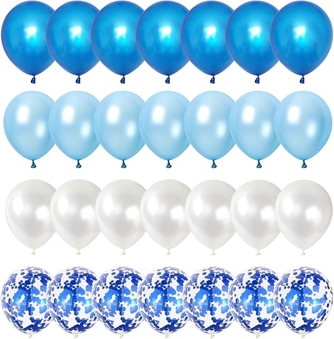 Blue and White Balloons, 35pcs 12 Inch Pearl Royal Blue Light Blue White Balloons, Pale Confetti for Boys Christening Baby Shower 1st Birthday Men Aqua Wedding Party Decorations Is-02