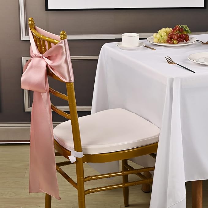fani 60 PCS Satin Chair Sashes Bows Universal Chair Cover for Wedding Reception Restaurant Banquet,Party,Hotel Event Decorations (7 x 108 inch), Rose Gold