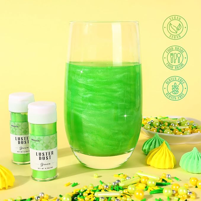 Green Edible Glitter for Cocktails, Luster Dust Edible 5g, Edible Glitter for Cake Decorating, Drinks Glitter, Perfect for Cupcakes, Baking, Chocolate, Strawberries, and Waffles(0.18oz, Green)