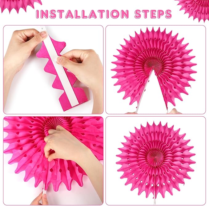 BestoFun 12PCS Paper Fans Hot Pink and Orange Party Decorations Tissue Paper Flowers Decorations for Girl Groovy Birthday Baby Shower Wedding Bachelorette Room Wall Hanging Décor