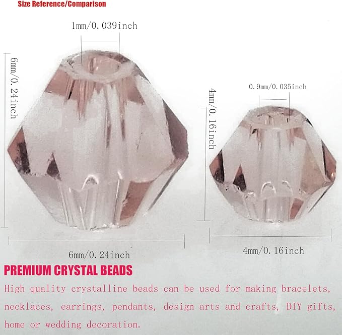 6mm Bicone 450Pcs Pink Crystal Glass Beads Faceted Bicone Shape Crystal Glass Spacer Beads for Bracelet Necklace Decorative Hand Jewelry Making (Pink, 6MM)