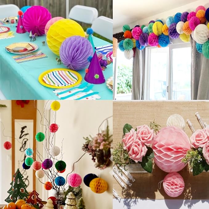 20pcs Honeycomb Flower Balls - Party Decor, Tissue Paper Pom Poms for Birthday, Wedding & Home (3inch, White)