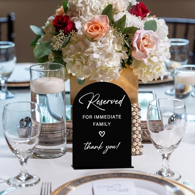 Acrylic Wedding Sign Wedding Signs for Ceremony Reserved for Immediate Family Sign for Wedding, Modern Calligraphy Arch Acrylic Table Top Sign for Wedding Reception and Event Party Table(black）