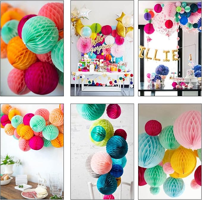 CC wonderland zone 12pcs Blue and Yellow Paper Honeycomb Balls,6" & 10" Hanging Tissue Pom poms for Birthday Party Decoration