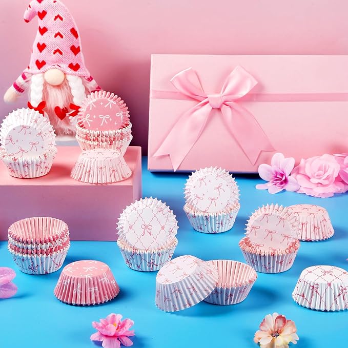 400 Pcs Pink Bow Cupcake Liners Coquette Bow Cupcake Wrappers Baking Cups Baking Standard Liners Holders for Baby Shower Wedding Bachelorette Bridal Showers Birthday Party Decoration