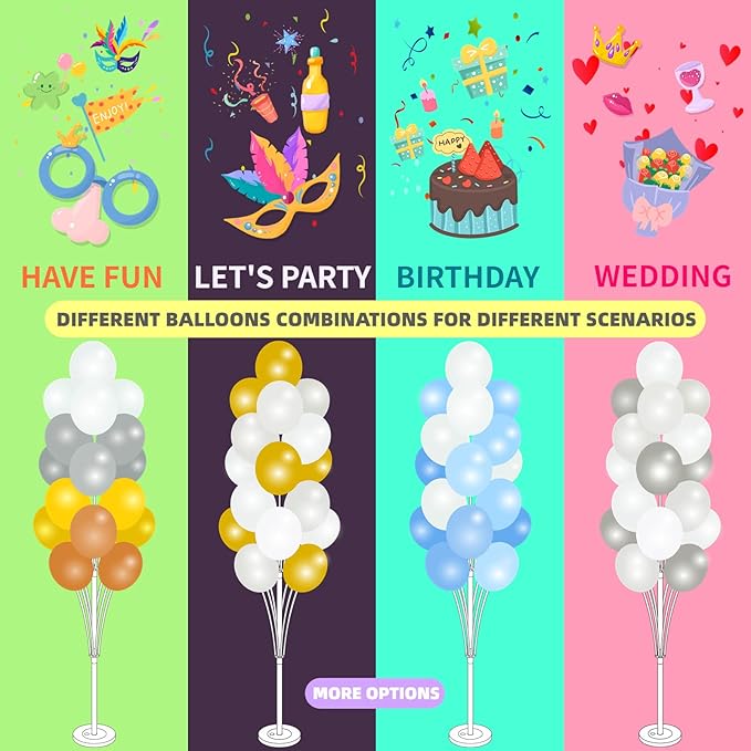 Balloon Column Kit Set of 2 With Balloons Included - with Base, and Pole,Balloon Tower Backdrop Decoration for Wedding, Baby Shower, Birthday Party, or Bachelorette Parties (Silver White)