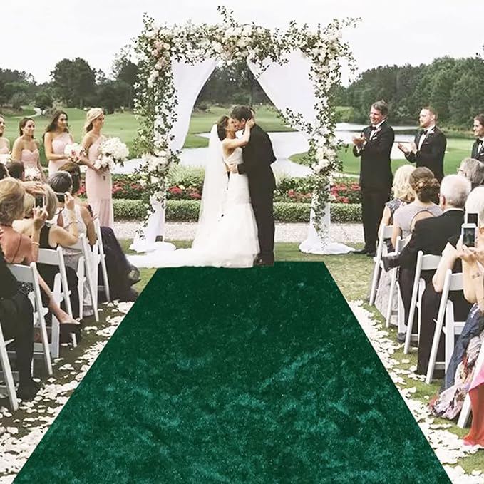 MODFUNS Hunter Green Carpet Runner for Parties 4x30FT Velvet Aisle Runner for Wedding Ceremony Aisle Floor Runners Hallway Runner Rug with Carpet Tape Wedding Runners Aisle for Beach Church Reception
