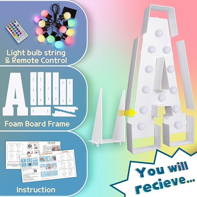 imprsv 4FT Colorful Marquee Light Up Letters A, 18 Colors Light Up Letters Alphabet Sign with Remote, Marry Me Light Up Sign, Large Letters for Birthday Engagement Anniversary Wedding Party Decor