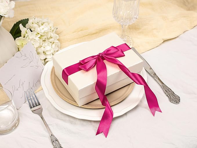 Rose Red Satin Ribbon 1 inch X Continuous 50 Yards, Single Face Polyester Ribbon Perfect for Gift Wrapping, Flower Bouquet, Wedding Decor, Crafts, Bow Making, Sewing and More