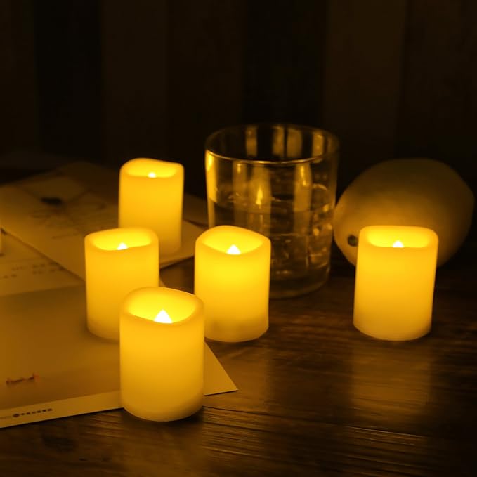 CANDLE CHOICE Battery Operated Flameless Votive Candles with Auto Timer Realistic Flickering Fake Tall Electric LED Tea Lights Set Wedding Halloween Christmas Decorations Batteries Included 12 PCS