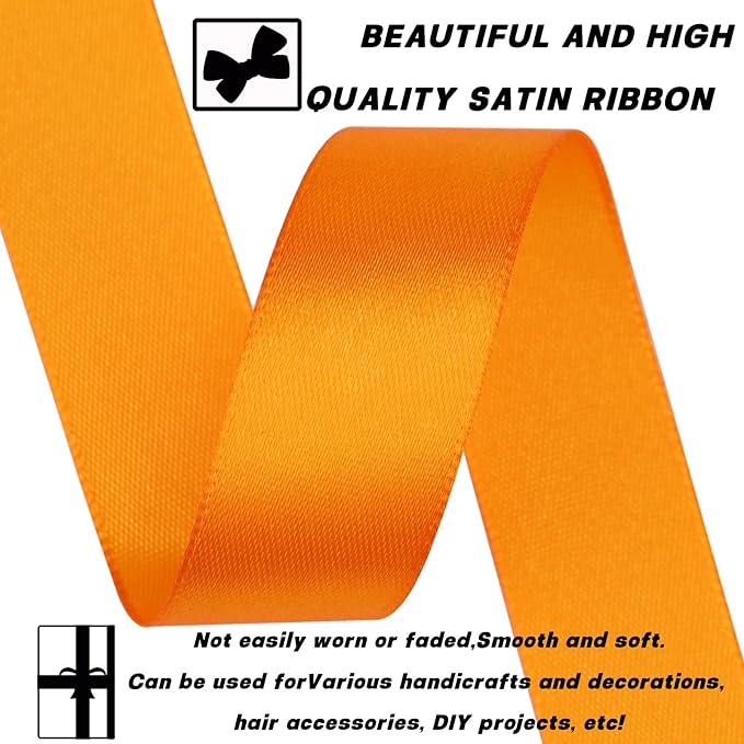 Orange Ribbon 7/8 Inch 60 Yards Satin Craft Ribbon-Single Face Polyester Ribbon for Handmade Roses,Gift Wrapping,Timeless Flower,Bouquets,Wedding and Party Decoration