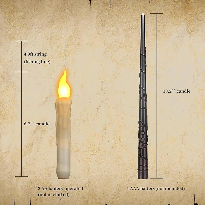 Floating Candles with Wand Remote, Magic Floating Halloween Candles, Flameless LED Flickering Witch Decor Hanging Candles for Halloween Christmas Birthday Party Room Ceiling Decorations, Pack of 12