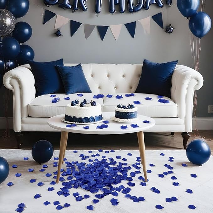 1000 Pcs Dark Blue Rose Petals Artificial Silk Flower Petals Romantic Decorations for Wedding Engagement Birthday Event Anniversary Party Backdrop Supplies