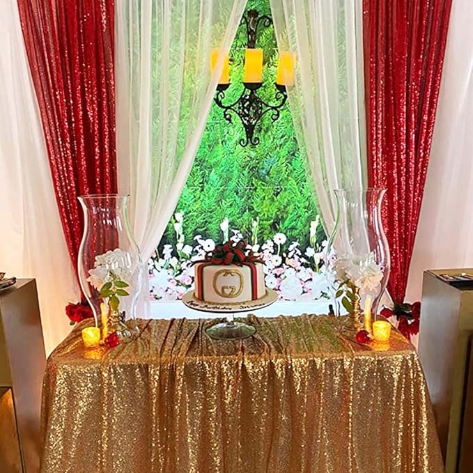 Red Sequin Backdrop Curtains 4 Panels 2FTx8FT Glitter Red Drapes Photo Backdrop Party Wedding Baby Shower Curtain Sparkle Photography Background