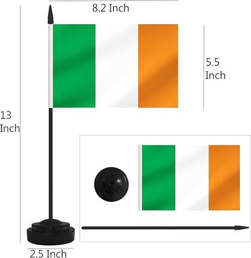 2 Pack Ireland Desk Flag Set, Irish Desktop Small Miniature Table Office Flag with 12" Black Pole and Black Base, Offices, Classroom, Home, Festival Decoration (Ireland)