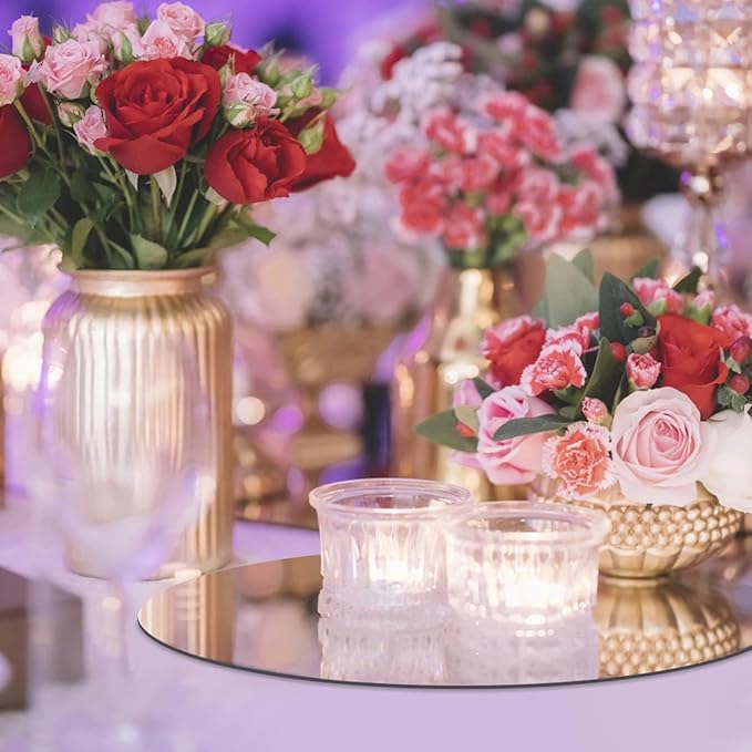 JAMBALAY Round Mirror Centerpieces for Tables, 12Inch Glass Mirror Table Centerpieces, Circle Glass Mirror Trays, Mirror Candle Plates for Wedding Decoration and Party, 12Pcs