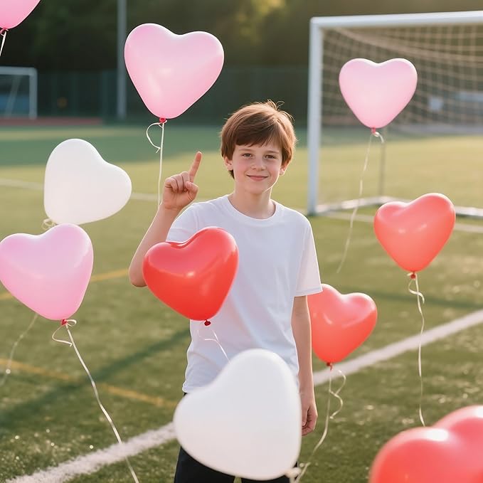 50 Pcs Heart Shaped Balloons, 12 Inch Romantic Valentine Balloons Kit, Red Pink and White Balloon for Wedding Anniversary Engagement Valentines Day Decor