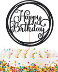 Happy Birthday Cake Topper - Black Glitter Happy Birthday Cake Decoration Supplies for Children or Adults - Happy Birthday Cake Bunting Decor, Photo Booth Props