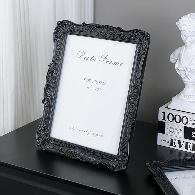 Cuspin Black 8x10 Picture Frame, Vintage Ornate Decorative Hand-Carved Resin Photo Frame with Detailed Design for Tabletop Display or Wall Hanging, Black Home Decor
