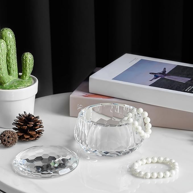 Crystal Jewelry Jar with Lid, Crystal Wedding Candy Buffet Jar, Home Decoration Party Cotton Swab Storage, Office Birthday Gift