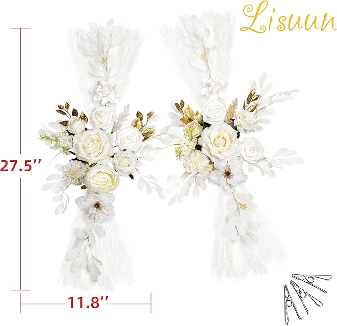 Wedding Arch Flowers, Artificial Flowers for Reception Backdrop and Welcome Ceremony Sign, Large Flower Swag for Dreamy Romantic Wedding Ceremony Floral Decor - Pack of 2