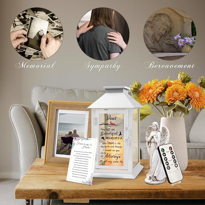 Memorial Lantern Bereavement Gifts in Memory of Loved One Memorial Gifts for Loss of Father Remembrance Sympathy Gifts for Loss of Loved One with LED Candle and Remote