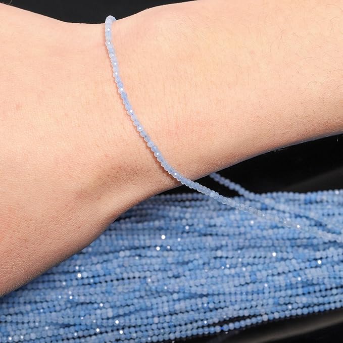Song Xi 180pcs 2mm Natural Aquamarine Gemstone Beads Faceted Round Loose Stone Beads for Jewelry Making