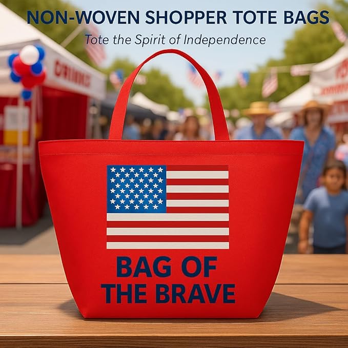 DISCOUNT PROMOS Custom Southern Style Grocery Tote Bags Set of 50 - Personalized Bulk Pack, Reusable Grocery & Shopping Bags - Great for Travel, Business Promotions, July 4th - Red - 20"X13"X8"
