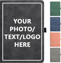 Personalized Notebook Custom Journal Notebook PU Leather A5 Can Customized with Logo/Text/Image- 192 Lined Pages 8.3 x 5.9 Inch, Pen Loop, Elastic Band, Grey Hardcover