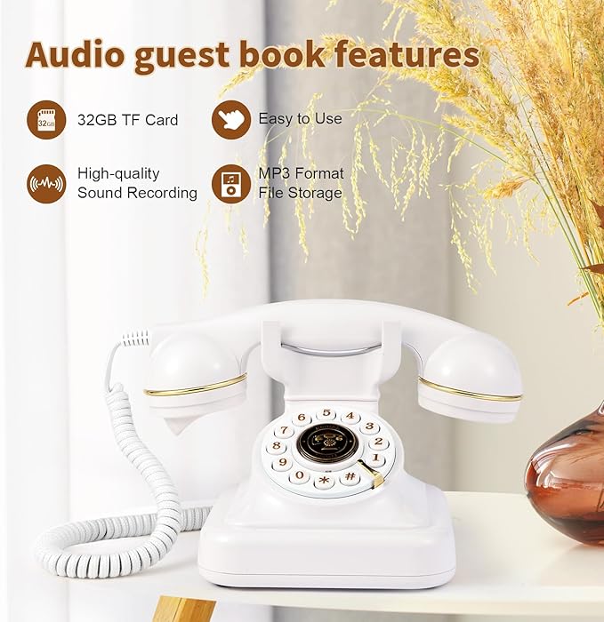 Audio Guest Book Wedding Phone, Audio Guest Book Record Customized Audio Messages Guest Book Alternatives Classic Retro Phone for Parties Birthdays Rentals Confessions Special Occasions