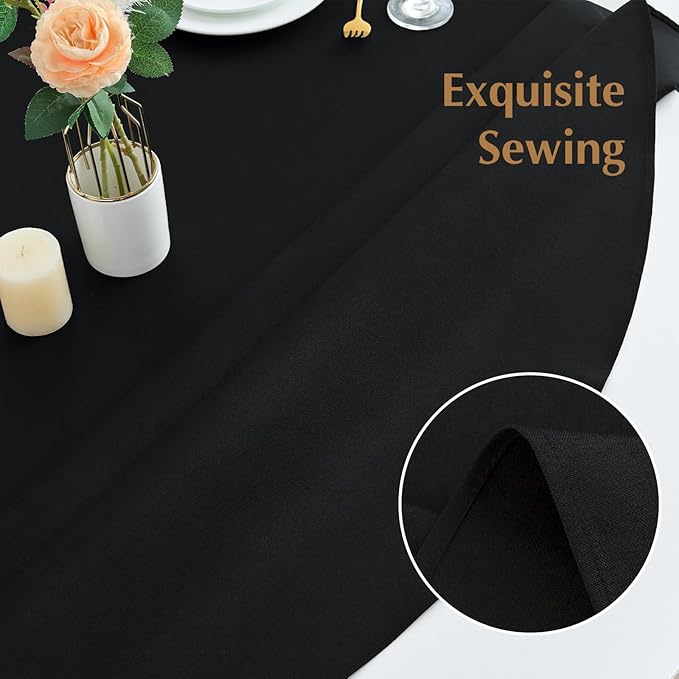 2 Pack Round Table Cloth 60 Inch Black Tablecloth Washable Polyester Solid Dining Table Cover for Birthday Party Dinner Holiday Outdoor Indoor