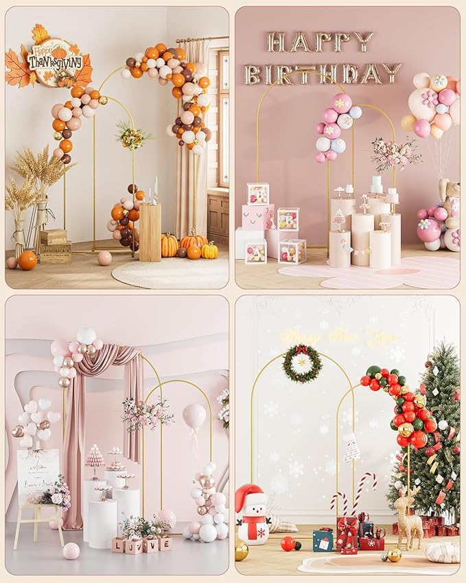 Wedding Arch Set of 2, Gold Metal Arch Backdrop Stand, Balloon Arch Stand Wedding Frame for Ceremony Decoration (Gold, 7.2FT, 6FT Arch Backdrop)