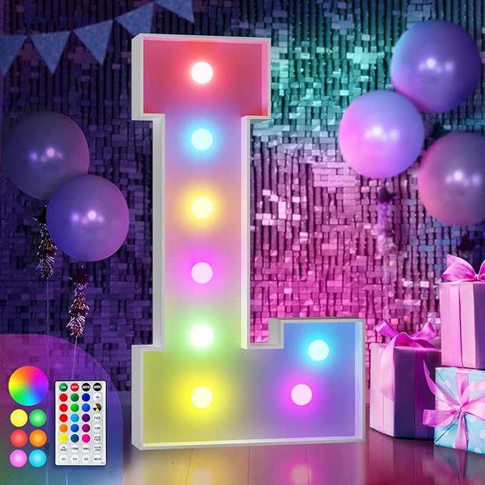 imprsv 3FT Colorful Marquee Light Up Letters L, 18 Colors Large Light up Letters Alphabet Sign with Remote, Big Marry Me Sign, Birthday Party Decorations Baby Shower Anniversary Wedding Decoration